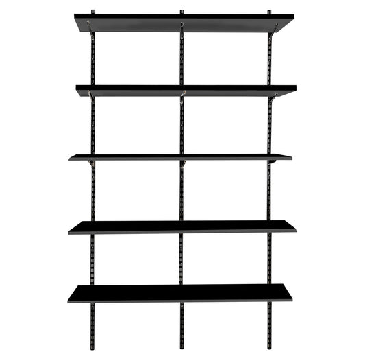 Black Twin Slot Shelving Kit - H1980mm, 3 Uprights & 5 Black Wooden Shelves