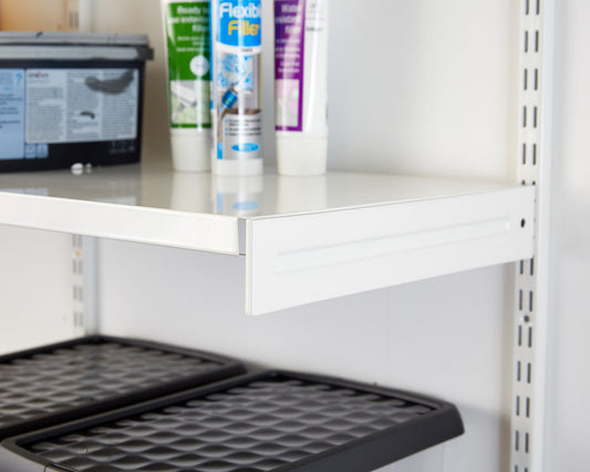 White Twin Slot Shelving Kit - H1980mm, 3 Uprights & 8 White Steel Shelves