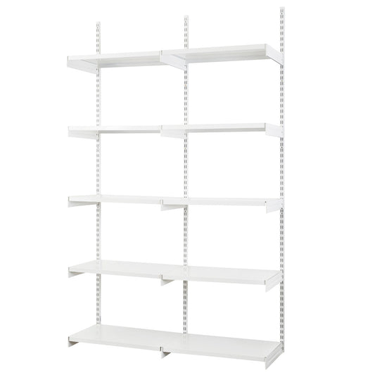 White Twin Slot Shelving Kit - H1980mm, 3 Uprights & 10 White Steel Shelves