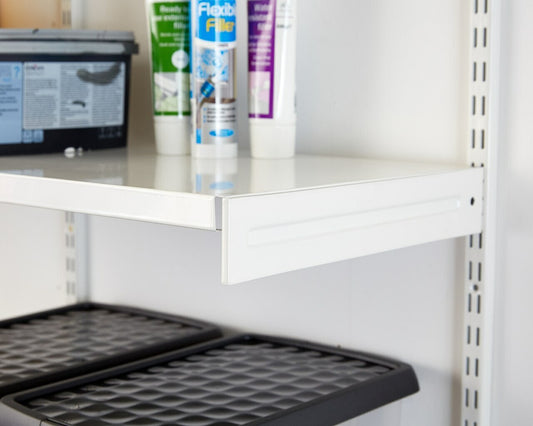 White Twin Slot Shelving Kit - H1980mm, 3 Uprights & 10x 1000mm White Steel Shelves