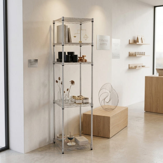 5 Tier Square Chrome Wire Shelving Unit - W450 x D450mm