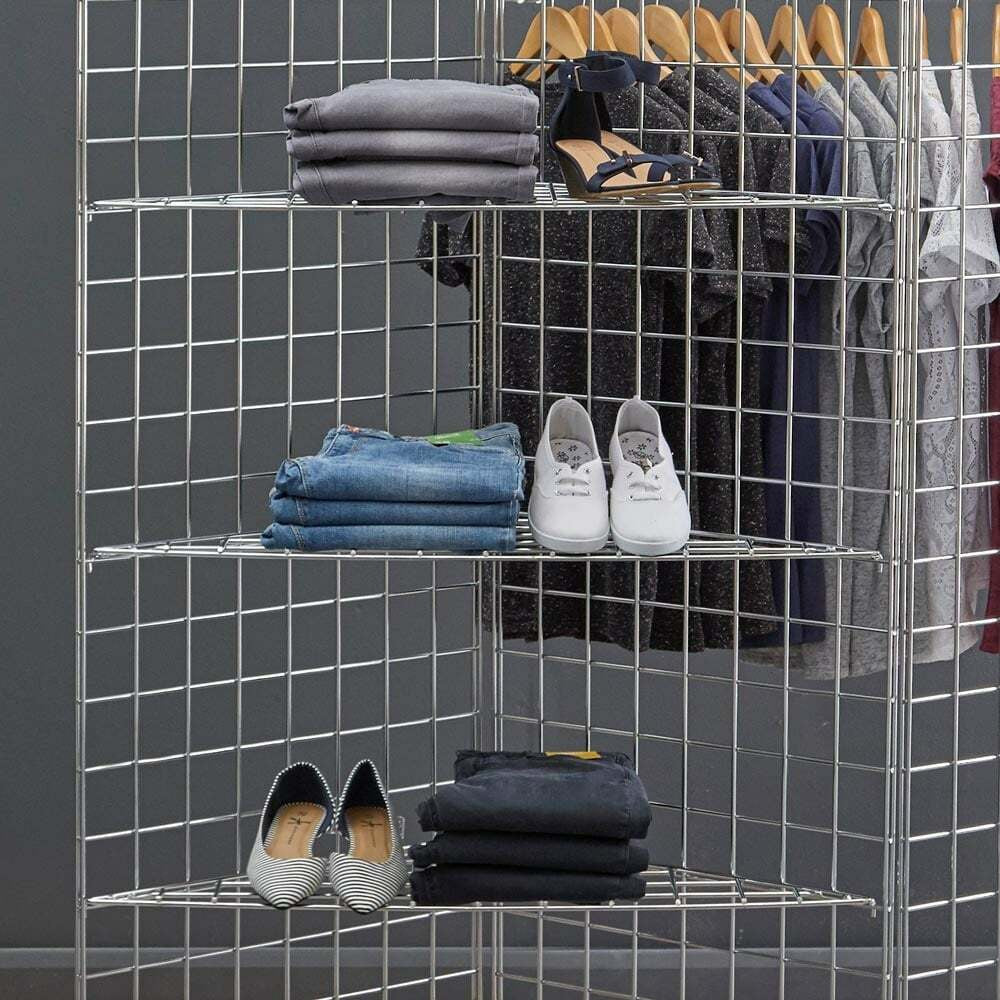 6ft Freestanding Grid Mesh Display Bundle - 3 x Panels, 2 x Hanging Rails, 4 x Wire Shelves