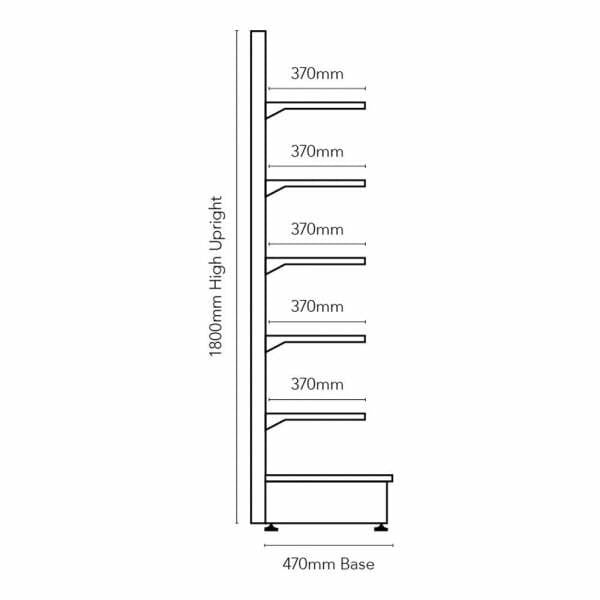 Silver Retail Shelving Modular Wall Unit - 5 x 370mm Shelves - H2100mm