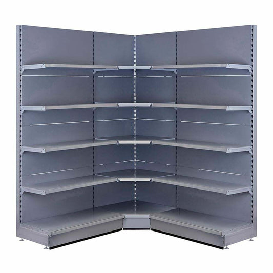 Silver Retail Shelving 90 Deg. Wall Corner Unit - 4 x 370mm Shelves - H2100mm