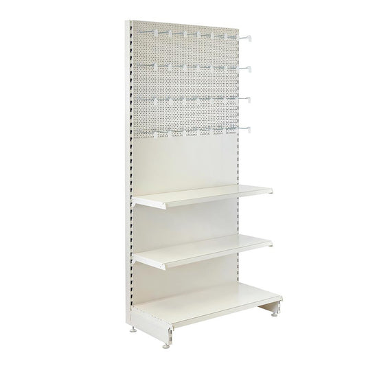 Jura White Retail Shelving Wall Unit - Perforated Back Panels - 2 Shelves and 32 Hooks - H2100mm