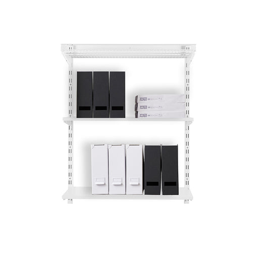 Flexx White Shelf System - H1200mm - 2x Wooden & 1x Wire Shelves