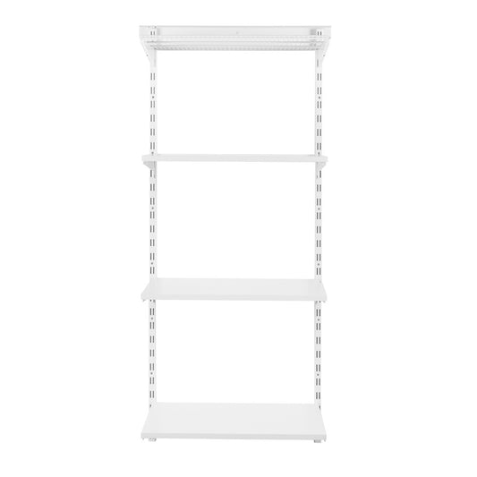 Flexx White Shelf System - H1500mm - 3x Wooden & 1x Wire Shelves