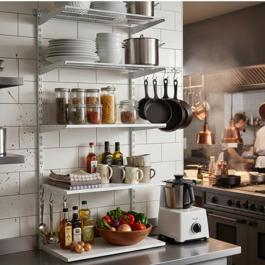 Flexx White Shelf System - H2100mm - 2x Wooden & 3x Wire Shelves