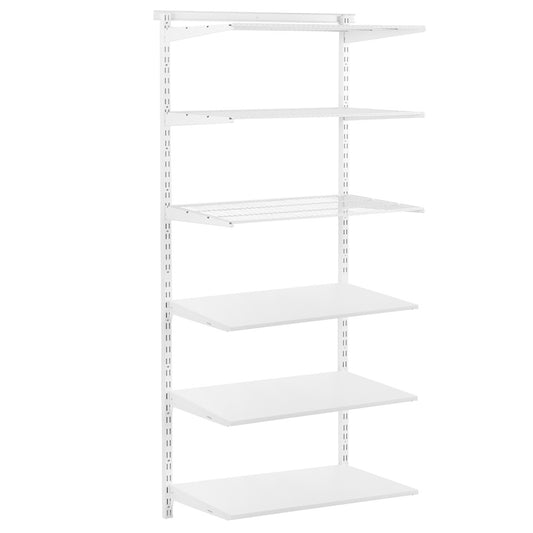 Flexx White Shelf System - H2100mm - 3x Wooden & 3x Wire Shelves