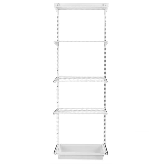 Flexx White Wire 4 Shelf System with Wire Mesh Basket- H2100mm