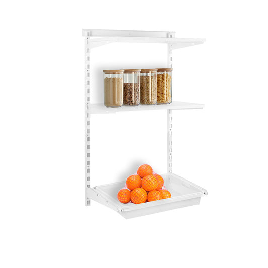 Flexx White Wooden 2 Shelf System with Basket- H1200mm