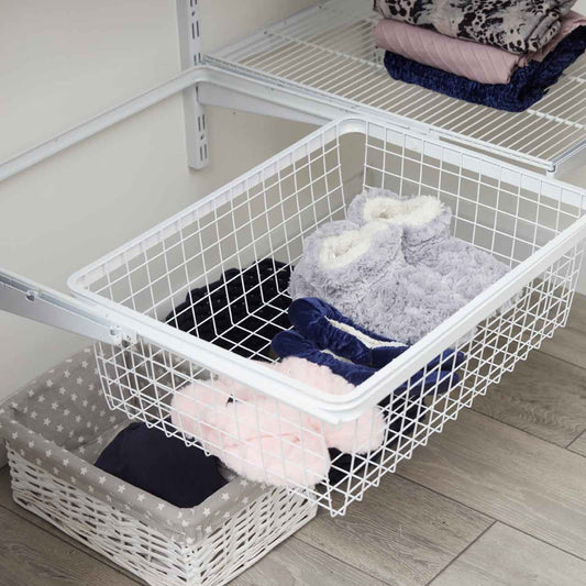 Flexx White Wooden 4 Shelf System with Basket- H2100mm
