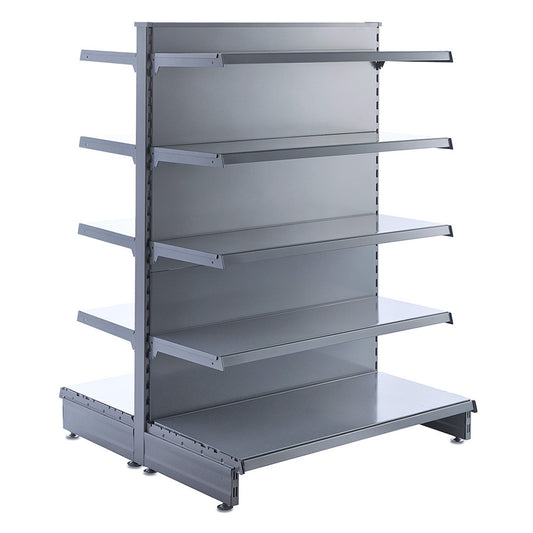 Silver Retail Shelving Modular Gondola Unit - 8 x 370mm Shelves - H1400mm