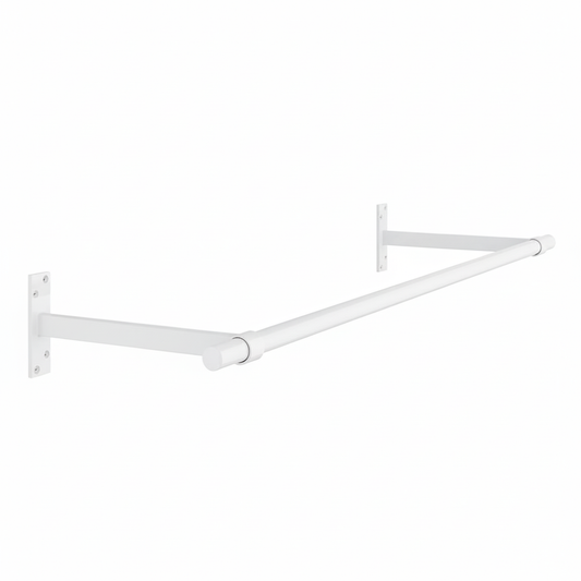 1m Gloss White Wall-Mounted Hanging Clothes Rail with 2 Support Arms