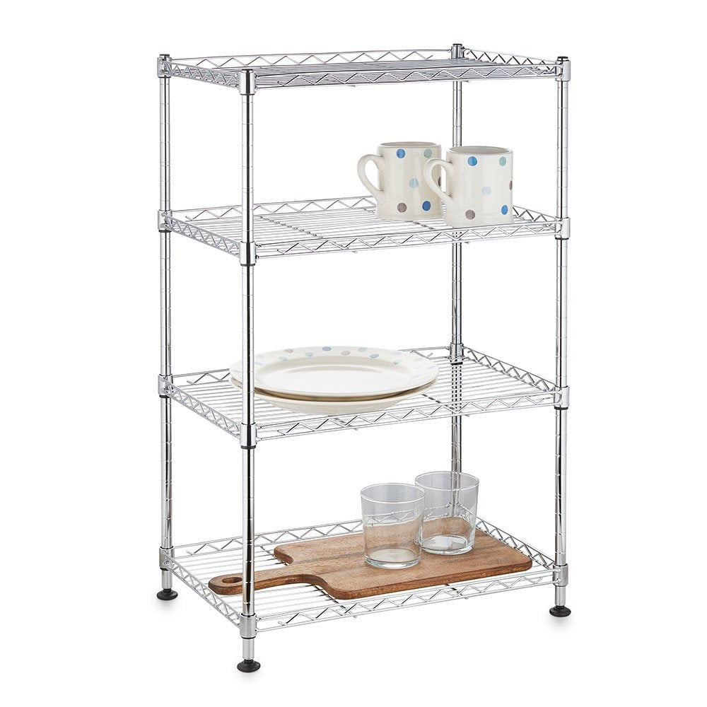 4 Tier Light Duty Chrome Wire Shelving Unit - H700 x W450 x D300mm