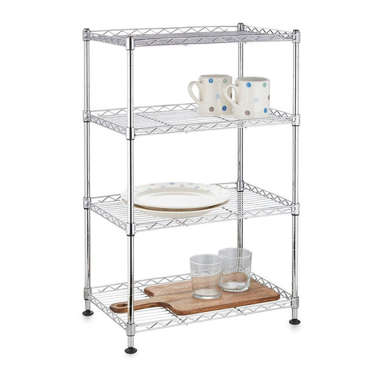 4 Tier Light Duty Chrome Wire Shelving Unit - H700 x W450 x D300mm