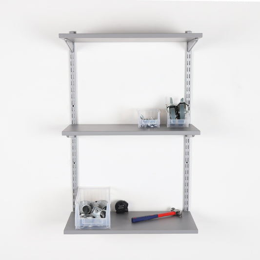 Silver Twin Slot Shelving Kit - H1000 x D300mm - 3 Dark Grey Wooden Shelves