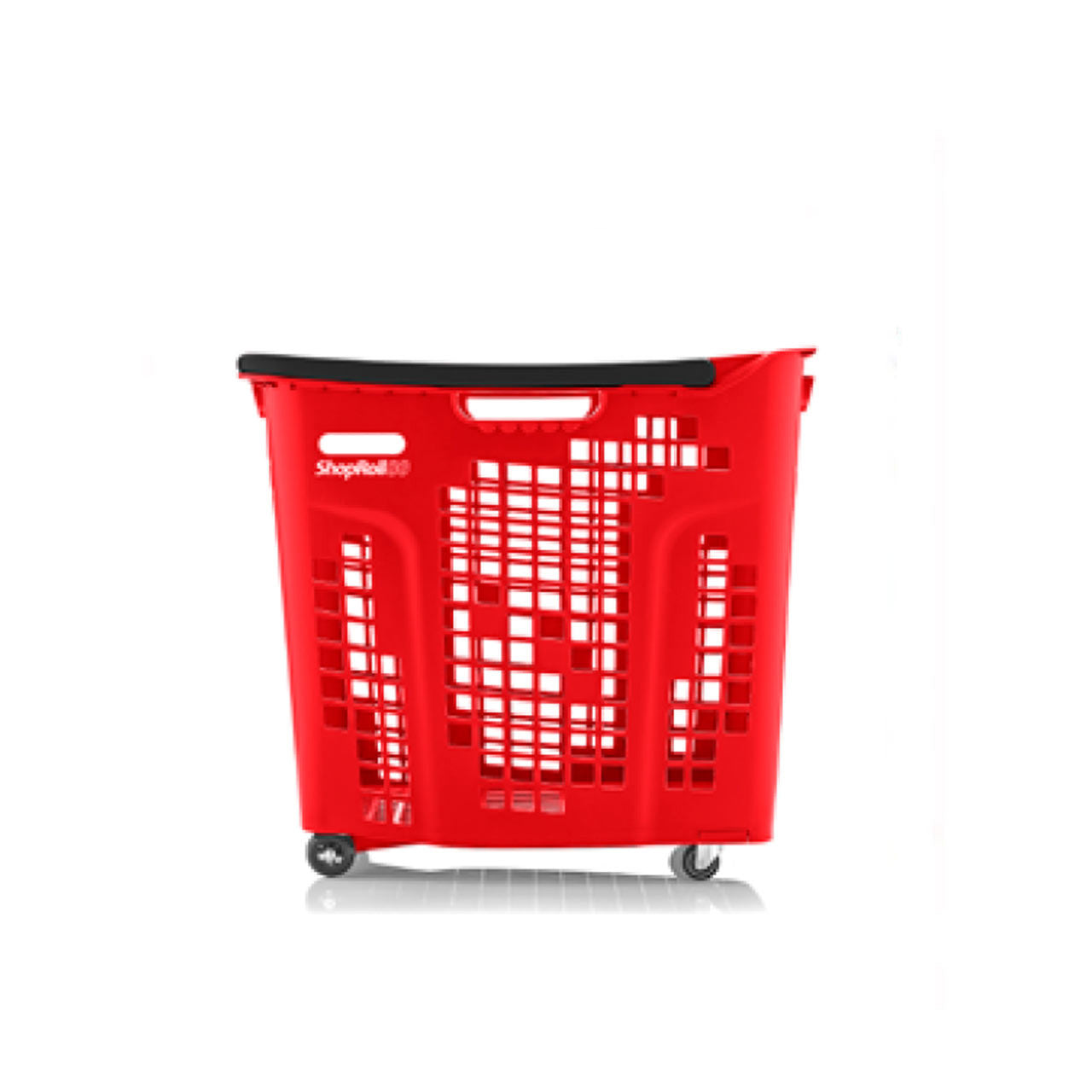 Pack of 9 Extra Large Red Plastic Shopping Basket With Black Handle and Wheels - 80L