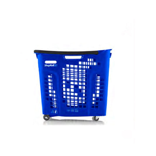 Pack of 9 Extra Large Blue Plastic Shopping Basket With Black Handle and Wheels - 80L