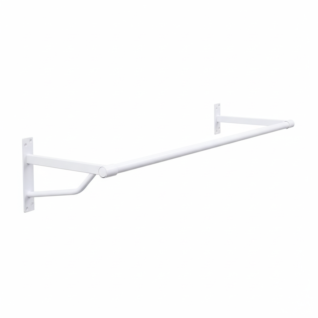 1m Heavy Duty White Wall-Mounted Hanging Clothes Rail with 2 Support Arms