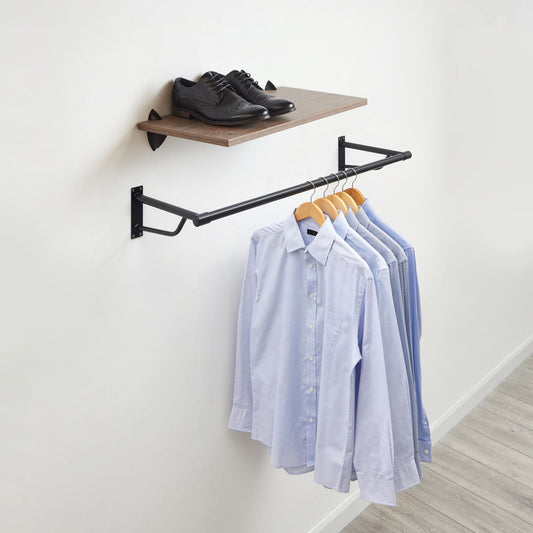 Eternity Oak Wooden Shelf and Clips with Black Hanging Rail