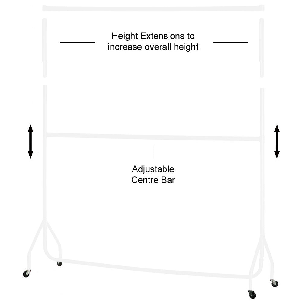 12inch White Height Extensions For 5ft & 6ft Heavy-Duty Clothes Rail