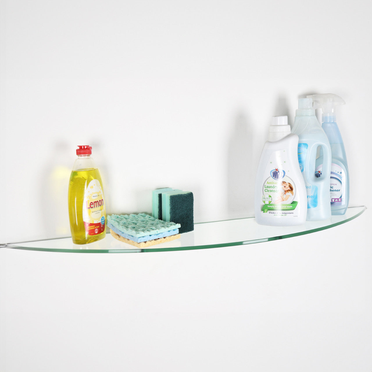 Transparent Half Moon Glass Shelf - 8mm Thickness - 900mm x 200mm