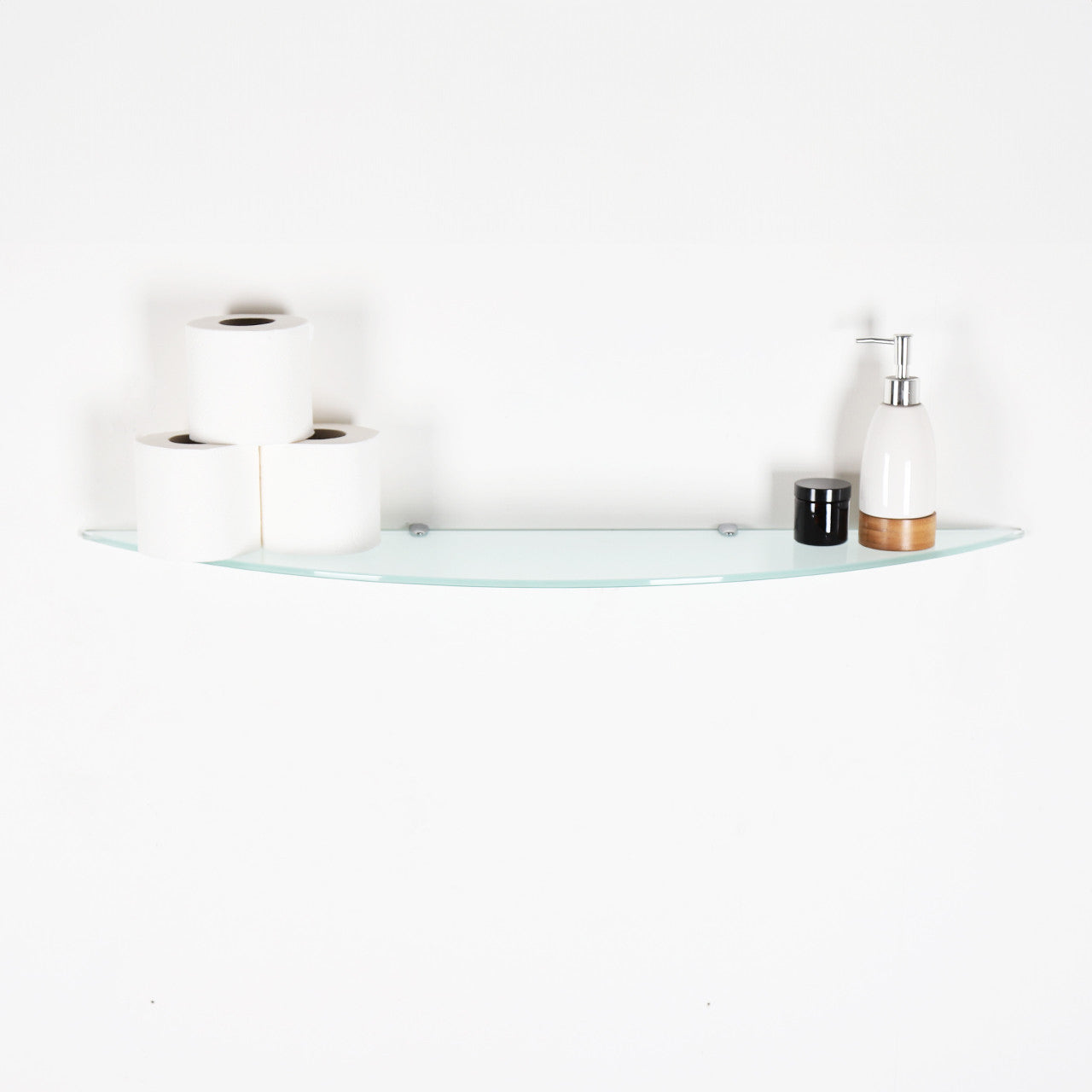 Frosted Wall-mounted Half Moon Glass Shelf With Brackets - 8mm Thickness - 900mm x 200mm