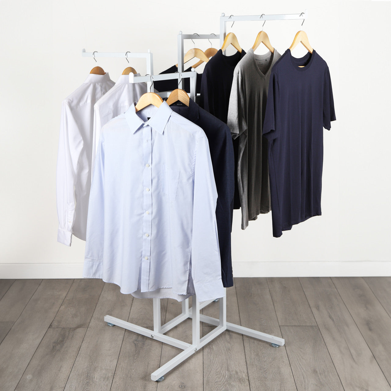 Gloss White Clothes Rail Display Stand - 4 Straight Arms