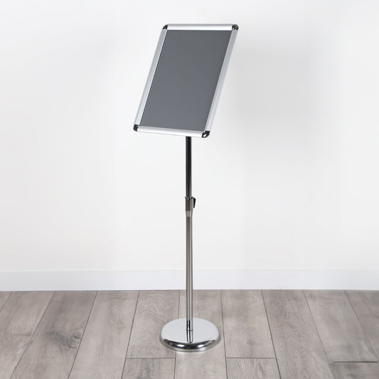 A4/A3 Silver Adjustable Floor-Standing Snap Frame Sign Holder - Max height 1200mm - Portrait or landscape