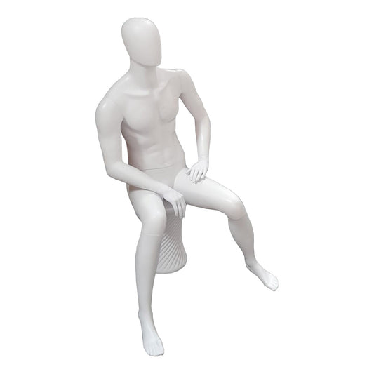 Spring Faceless Seated Mannequin - Male - Matt White