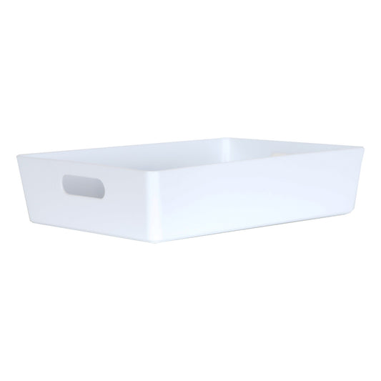3 x White Large Shallow Rectangle Storage Baskets