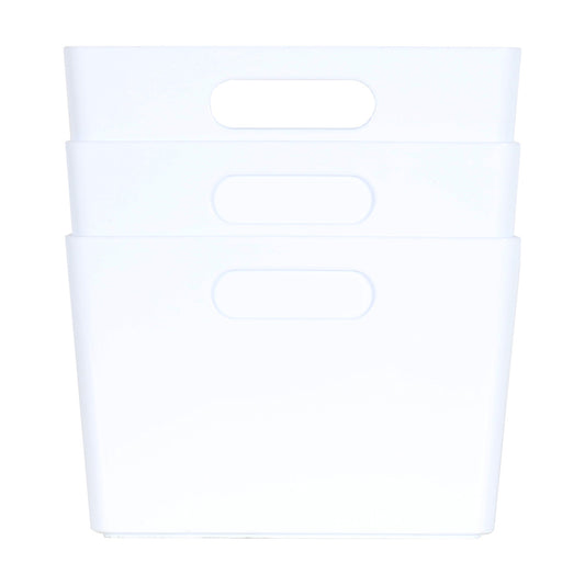 3 x White Deep Rectangle Storage Baskets