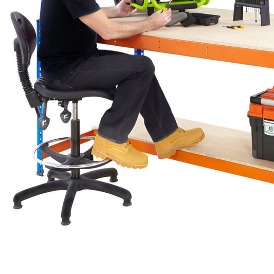 Blue & Orange Workstation With Chipboard Worktop & Half Depth Lower Shelf - Up To 400kg UDL