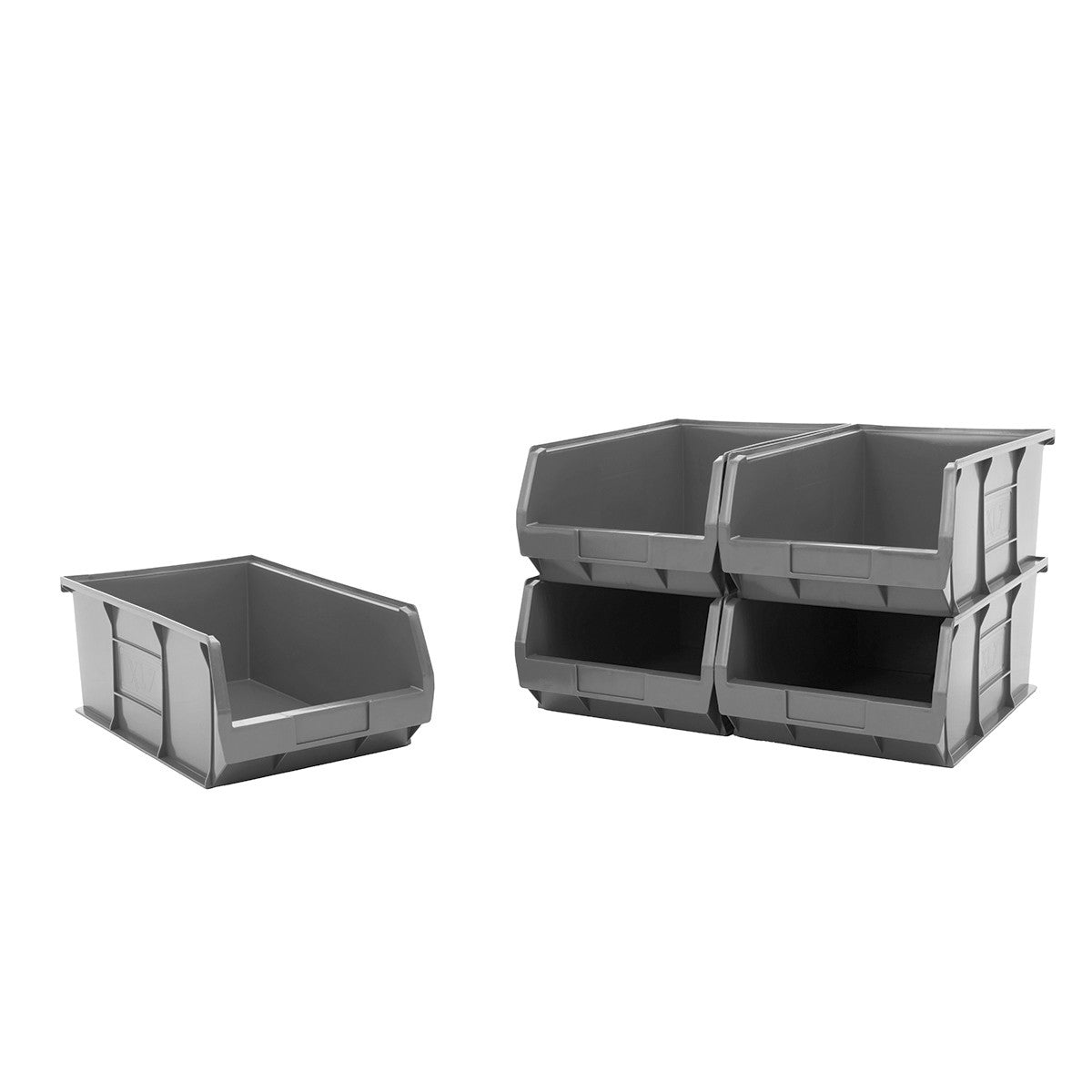 Pack of 5 Recycled Plastic Stackable Part Bins - Grey