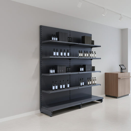 Dark Grey Retail Wall Shelving - 3 Bays With 470mm Base Shelf