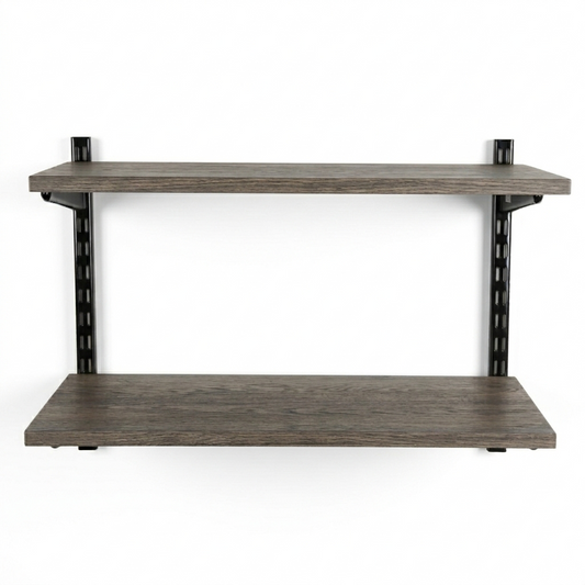 Black & Eternity Oak Twin Slot Shelving Kit - H430mm - 2 Shelves