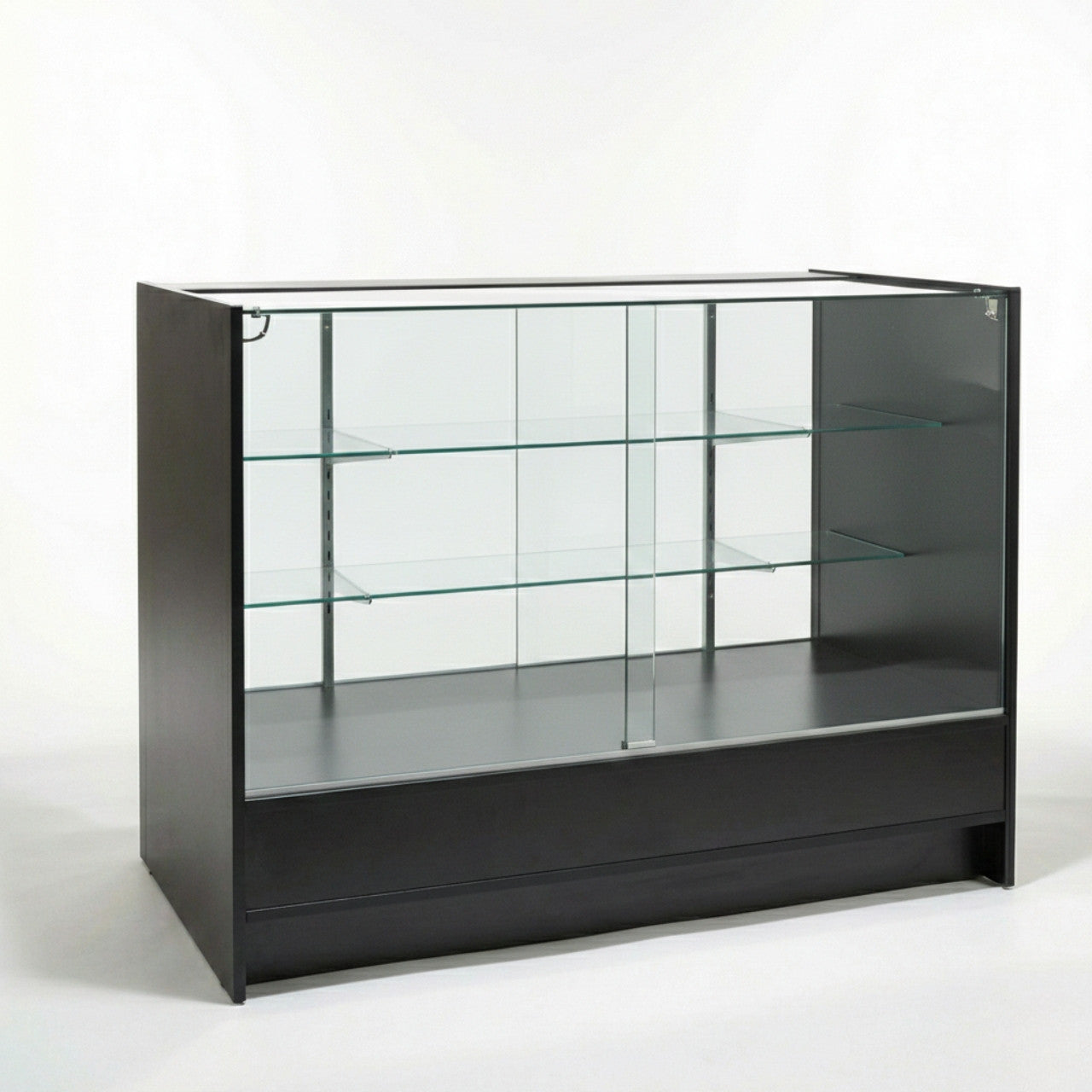 Aura Black Shop Counter With Glass Top 2 Shelves and Storage