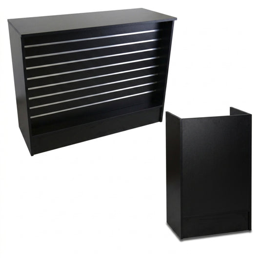 Black Shop Counter with Slatwall Front and Till Unit Bundle - Silhouette Range