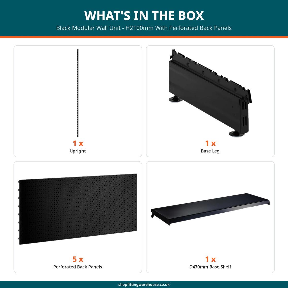Black Modular Wall Unit - H2100mm With Perforated Back Panels