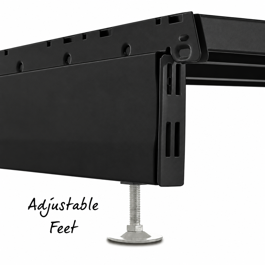 Black shelving adjustable foot detail