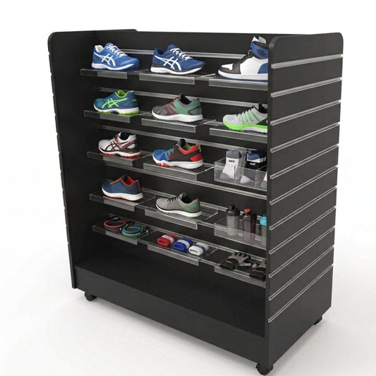 Black Mobile Slatwall 'H' Display Gondola with Castor Wheels & Aluminium Inserts - Silhouette Range