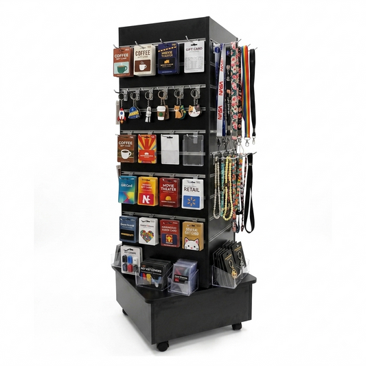 Black Large Slatwall Revolving Tower with Wheels - Silhouette Range