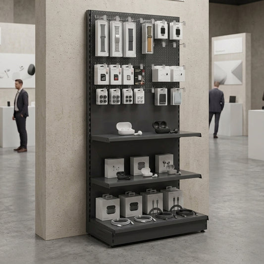Trade & Exhibition Stand - Black - Perforated Back Panels with 32 Hooks - H2100mm