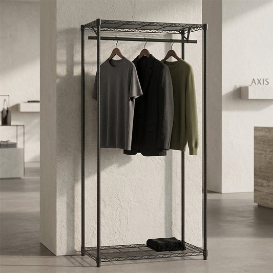 Black Wire Clothes Rack - H1800mm- 1 x Rail & 2 x Shelves