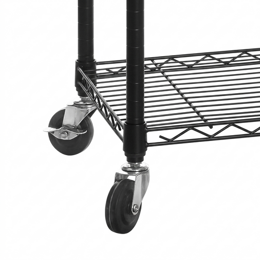 4 Tier Black Wire Shelving Unit with Wheels - H1875mm