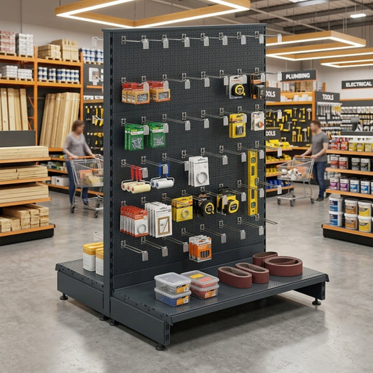 Dark Grey Modular Gondola Unit - Perforated Back Panels, Euro Hooks, Tickets Holders
