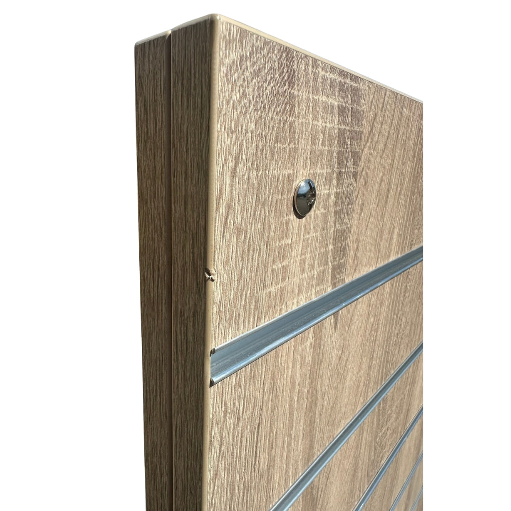 Rustic Oak Slatwall Gondola T' shape with Aluminium Inserts - Aura Range - H1300 x D600mm
