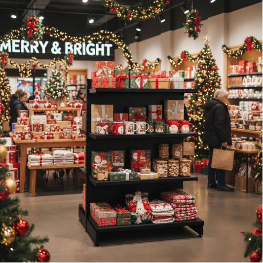 Black gondola Christmas gift display