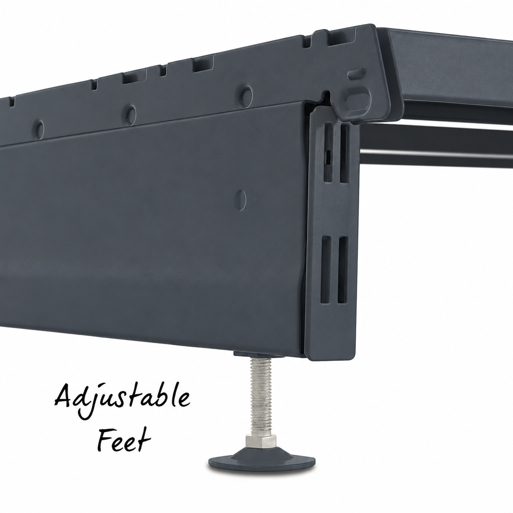 Dark Grey RAL 7015 base leg and adjustable foot detail.